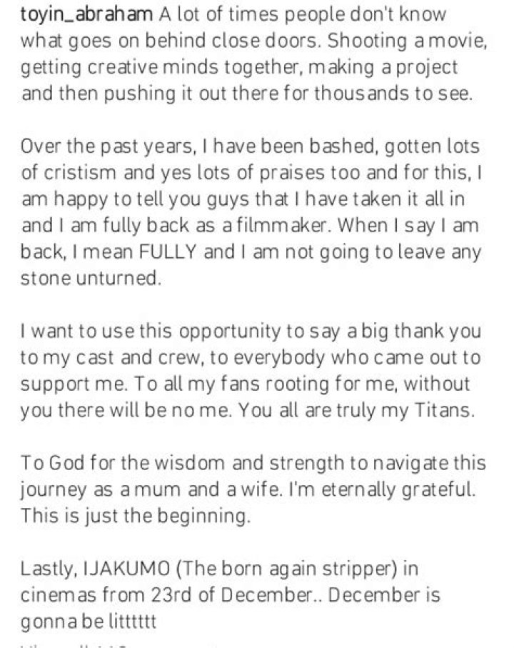 
Toyin Abraham Recounts Trials In Emotional Self Note 